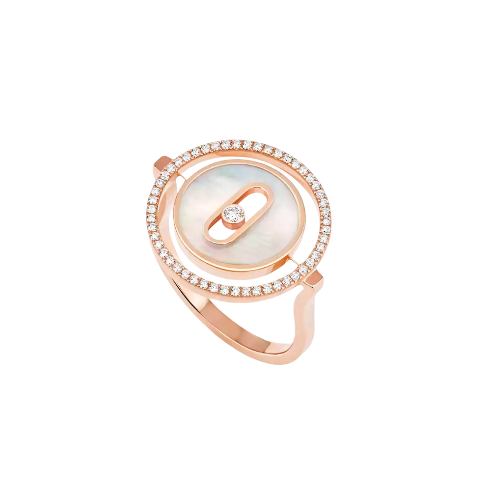 Lucky Move SM White Mother-of-Pearl Pink Gold Diamond Ring