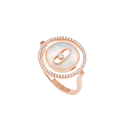Lucky Move SM White Mother-of-Pearl Pink Gold Diamond Ring