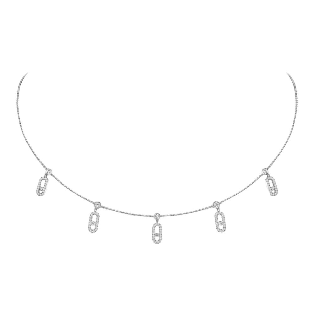 Move Uno Pavé Drop Pendant Choker White Gold Diamond Necklace