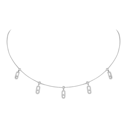 Move Uno Pavé Drop Pendant Choker White Gold Diamond Necklace