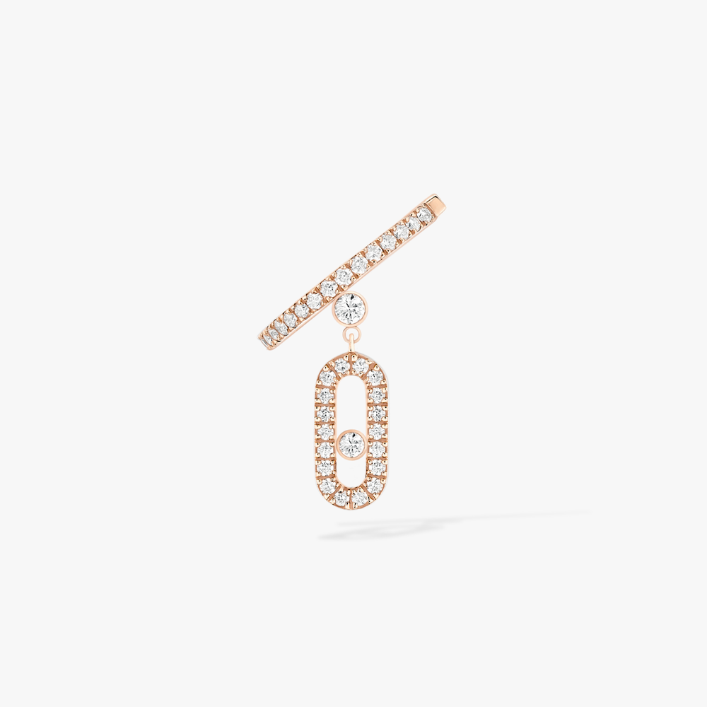 Pink Gold Diamond Earrings Move Uno Single Clip Pavé Drop Pendant