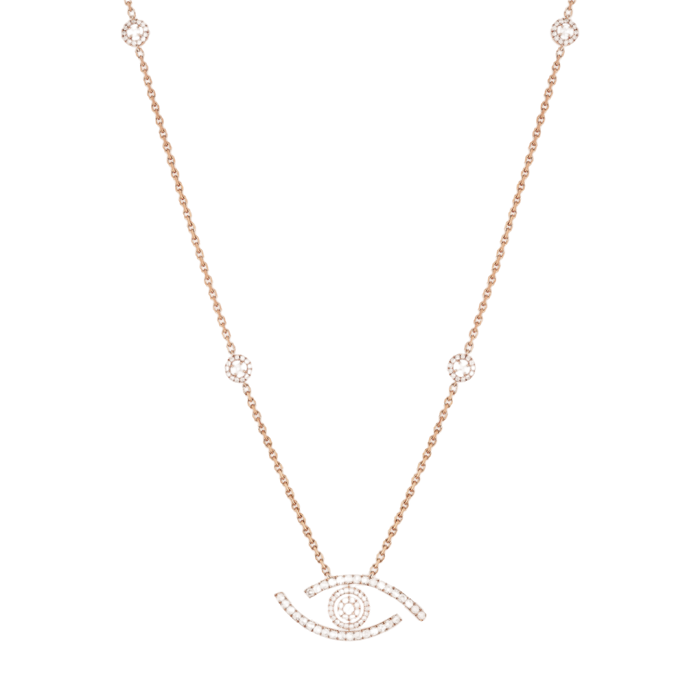 Pink Gold Diamond Necklace Lucky Eye Diamond Pavé Long Necklace